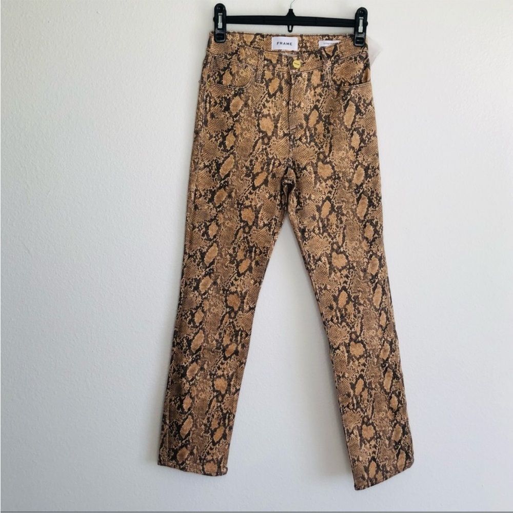 FRAME Le High Crop Coated Python High Rise Skinny Jeans Pants  Size 24 NEW - Picture 2 of 8